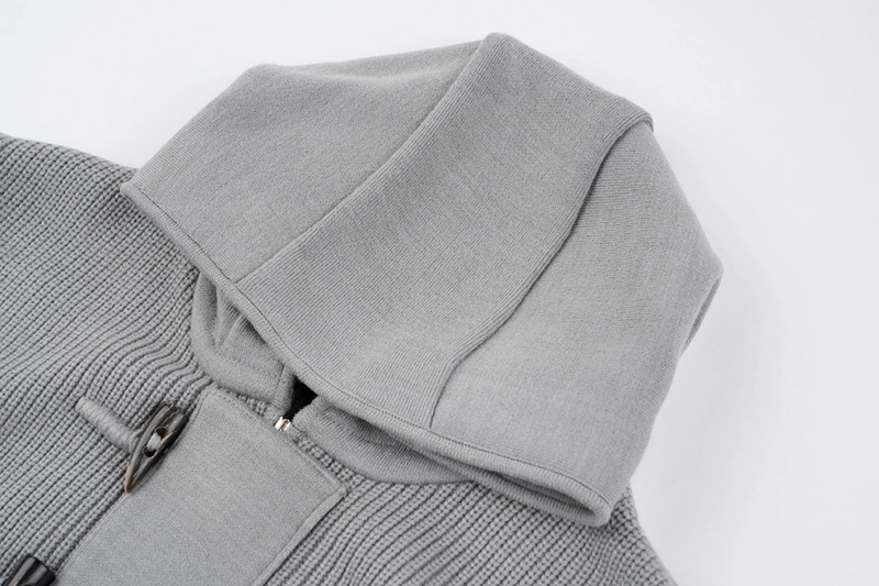 Virgin-wool Half Cardigan Hooded Duffle Jacket