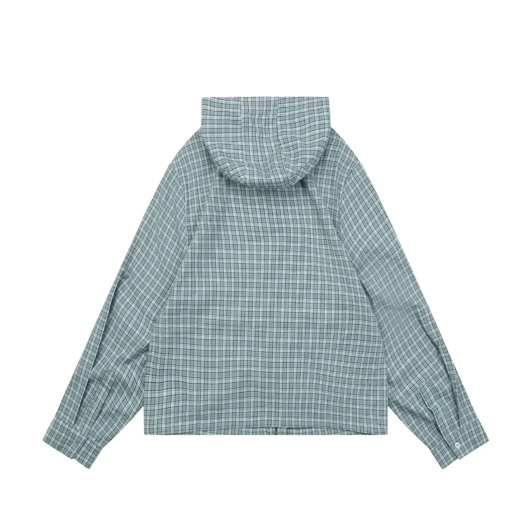 Back Acne Fine Plaid Hooded Jacket