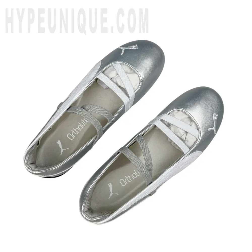 A pair of the silver shoes