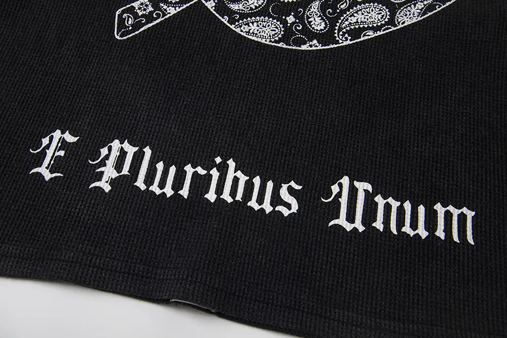 Printed graphic on the back of the clothes