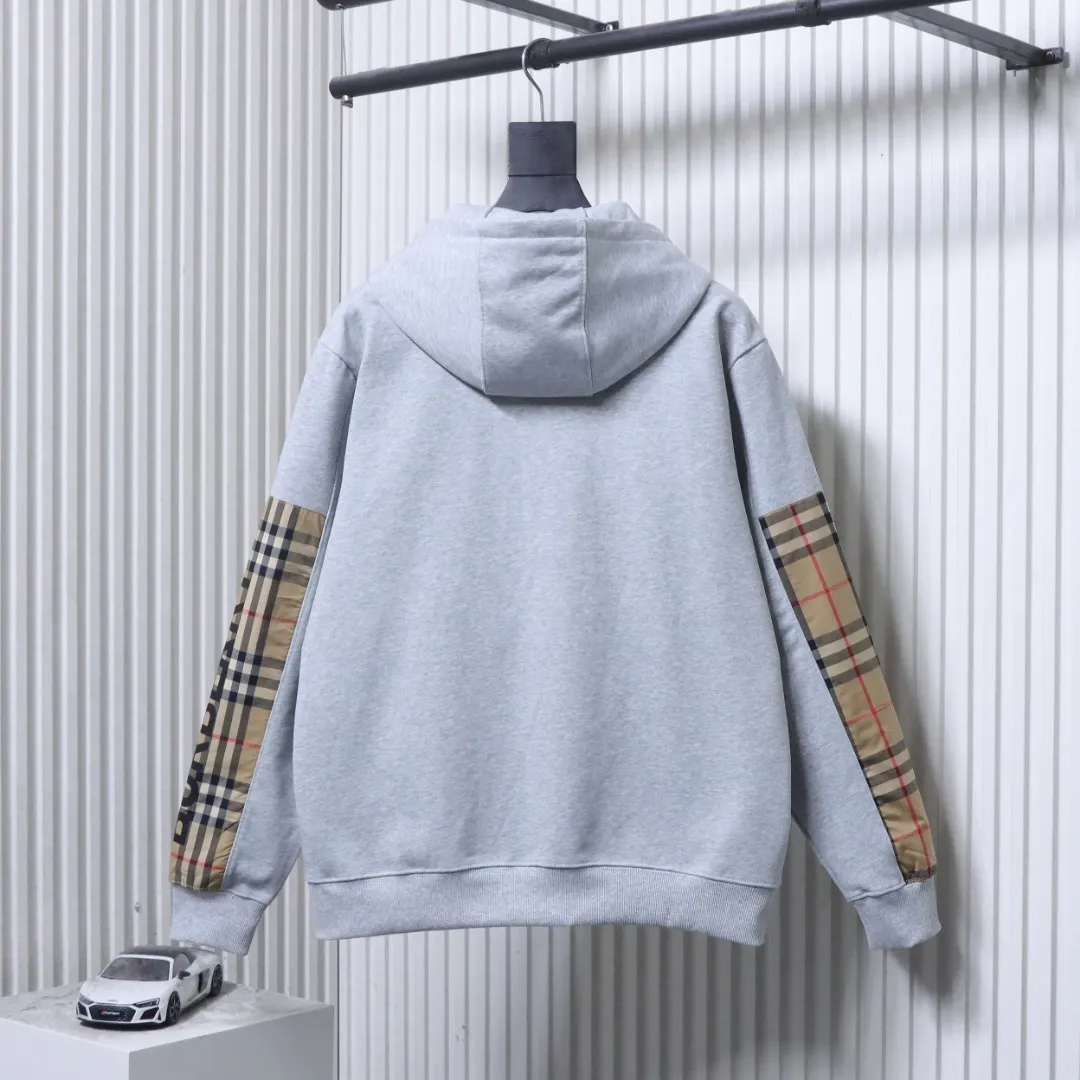 Back View BBR Check Panel Zip-Up Hooded Jacket