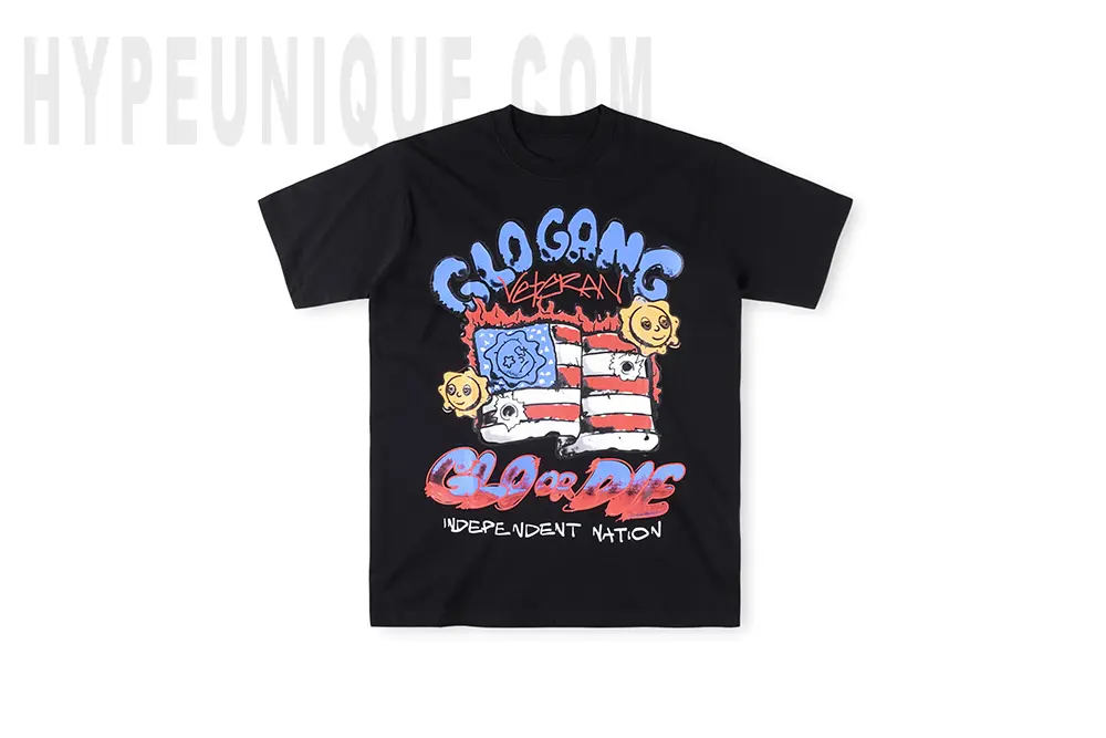 Glo or Die Veteran Tee black front view.