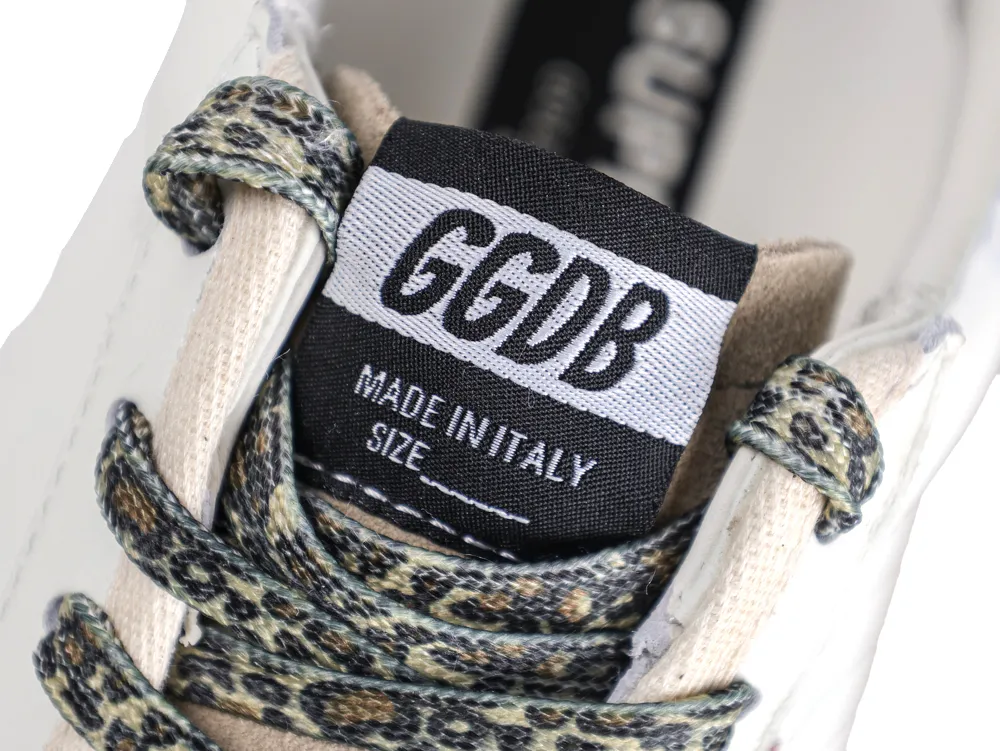 GGDB Made in Italy tongue label and leopard print laces