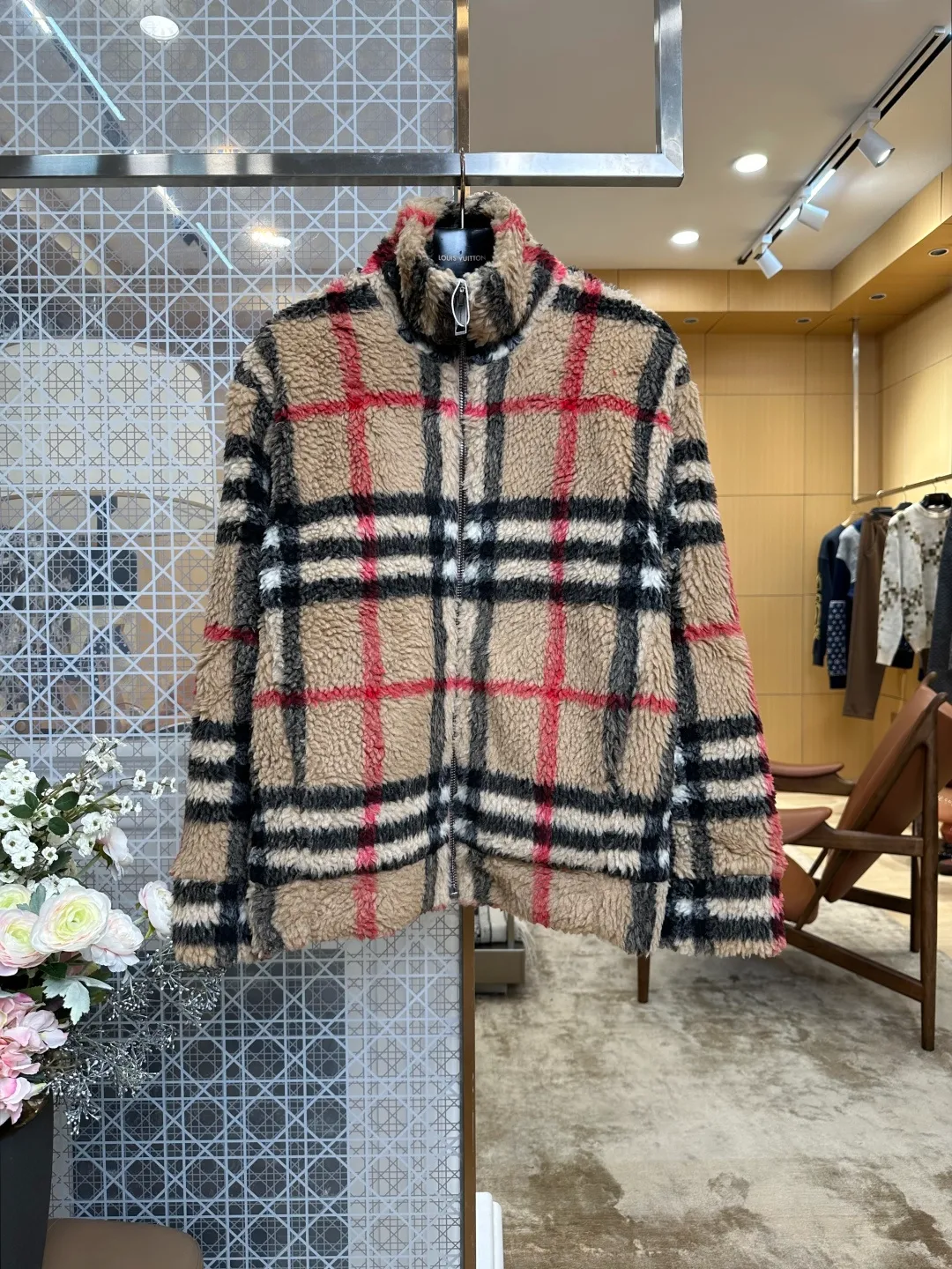 BBR Classic Check Shearling Stand Collar Jacket