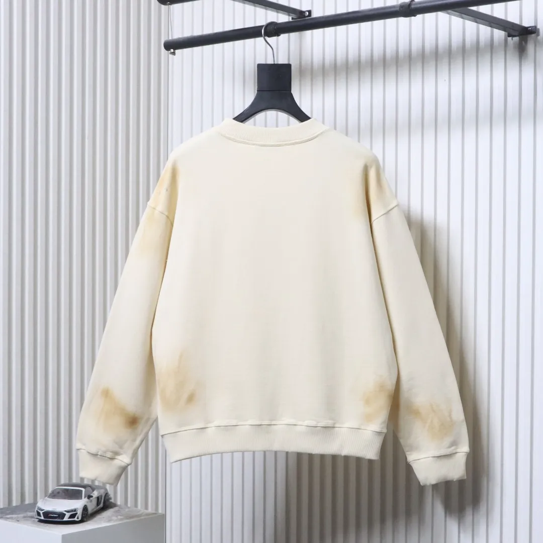 Back View Acne Distressed Logo Henley Collar Sweatshirt