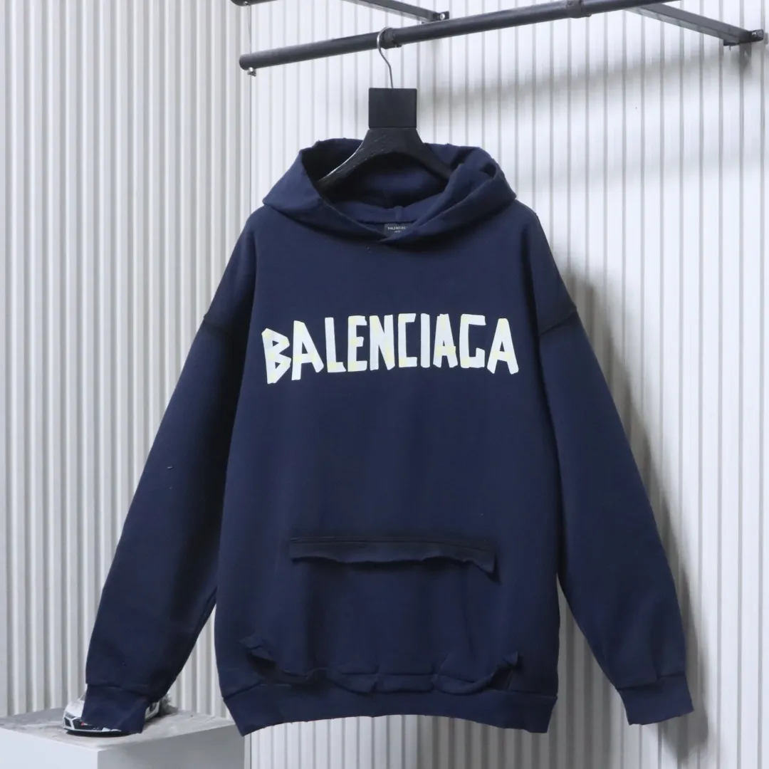 BLCG Tape Logo Distressed Oversized Hoodie