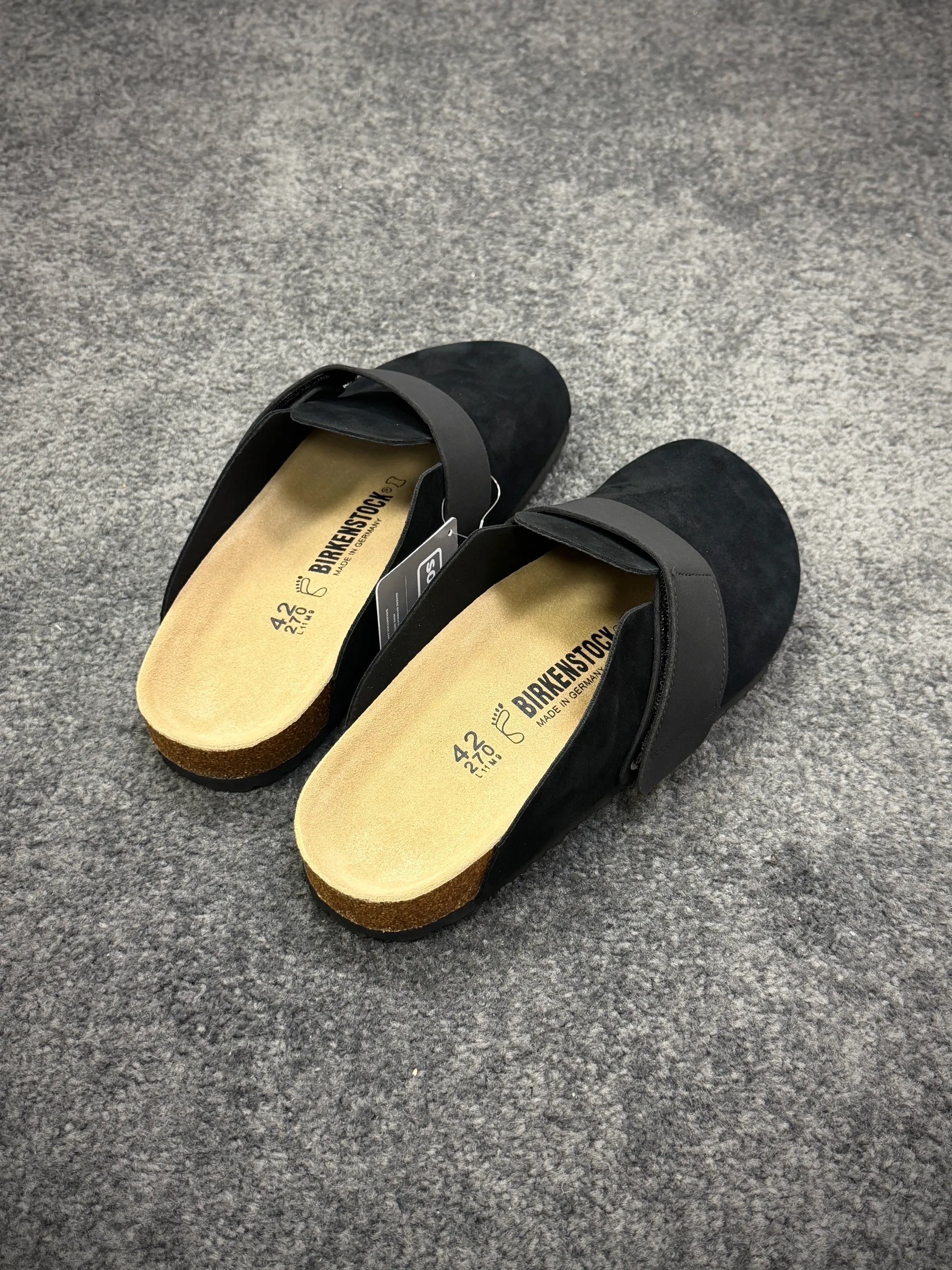 BK Loma Black Suede Velcro Clogs Angeled View