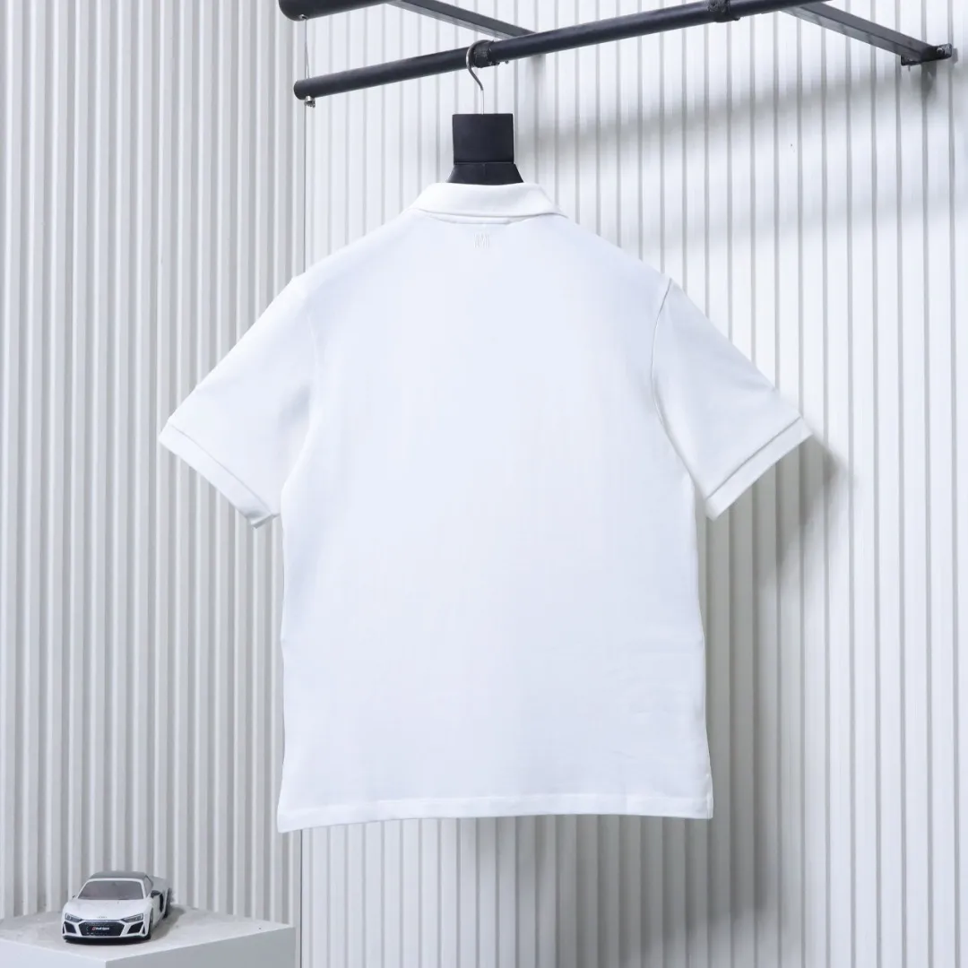 Back of AMI Classic Heart Embroidery Polo T-Shirt Color White