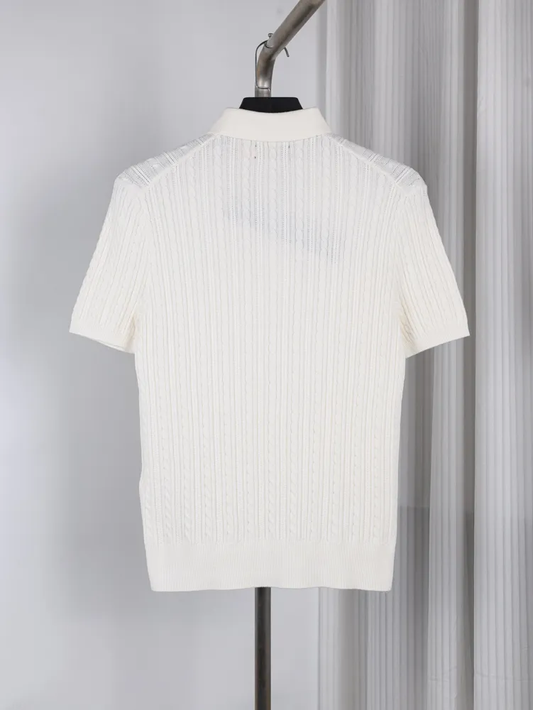 Back of RL Cable Knit Pony Logo Short-Sleeve Polo T-Shirt Color White