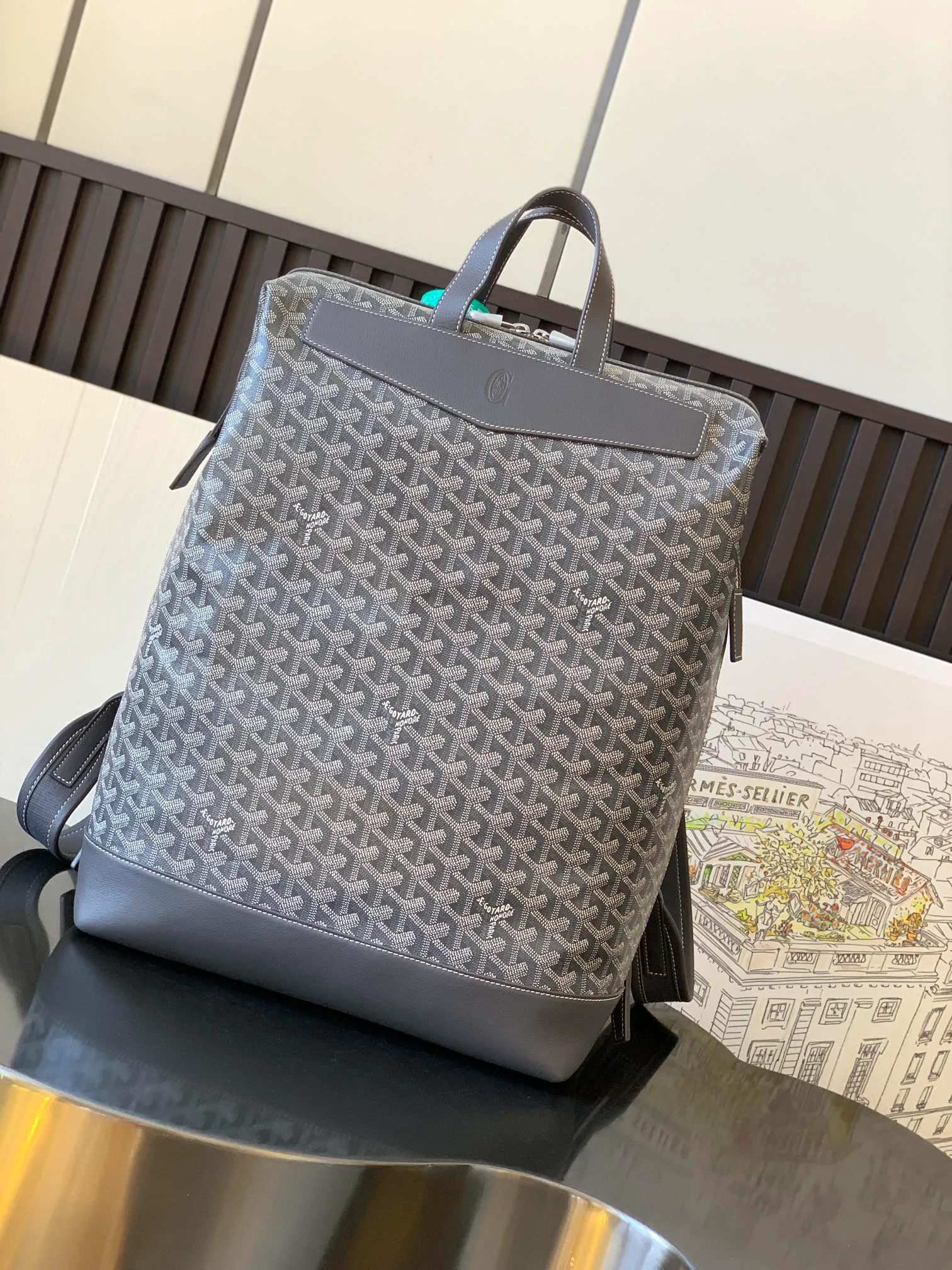 GY CisAlpin Monogram Leather Backpack - Gray