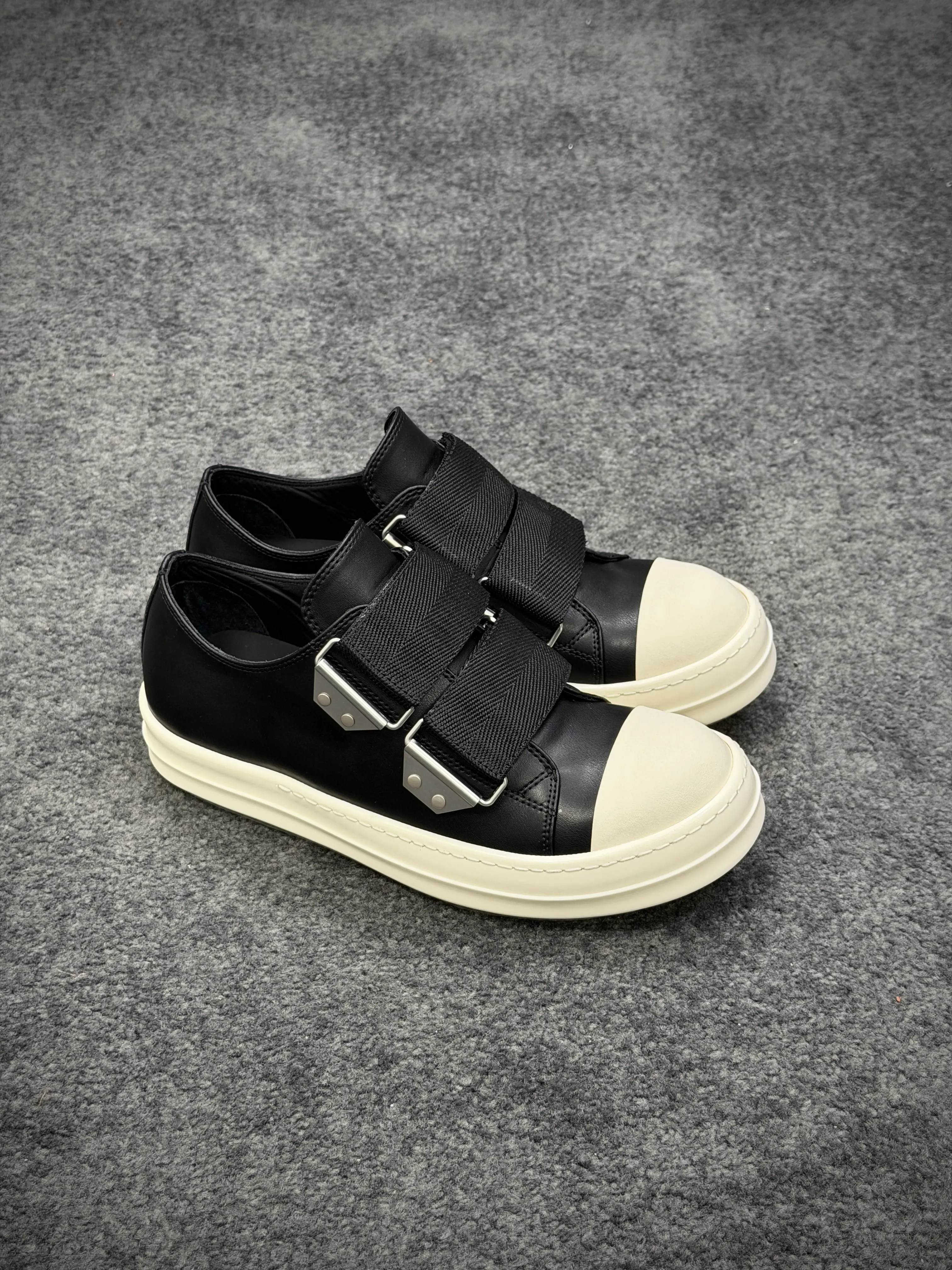 R 0wens Temple Strap Leather Low “Black/Milk” Sneakers
