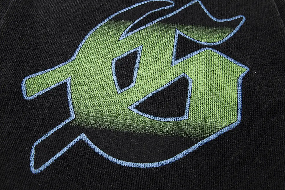 Printed graphic on the back of the clothes
