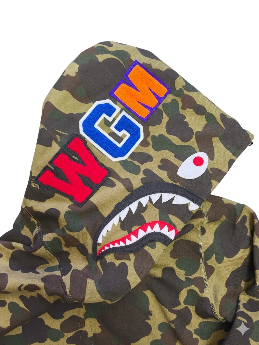 Side view of hoodie with logo