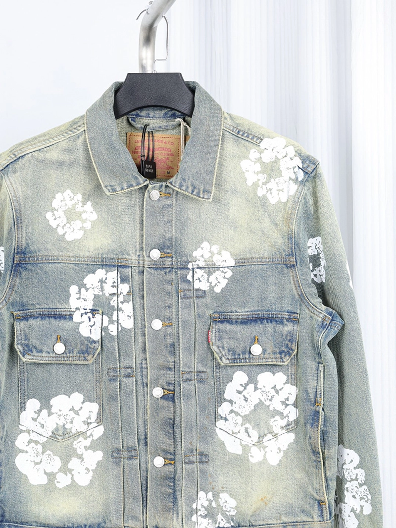 Denim Tears Distressed Graffiti Print Denim Jacket