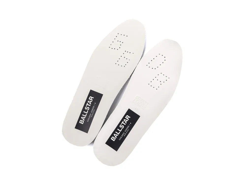 Pair of white Golden Goose Ball Star insoles with black logo branding