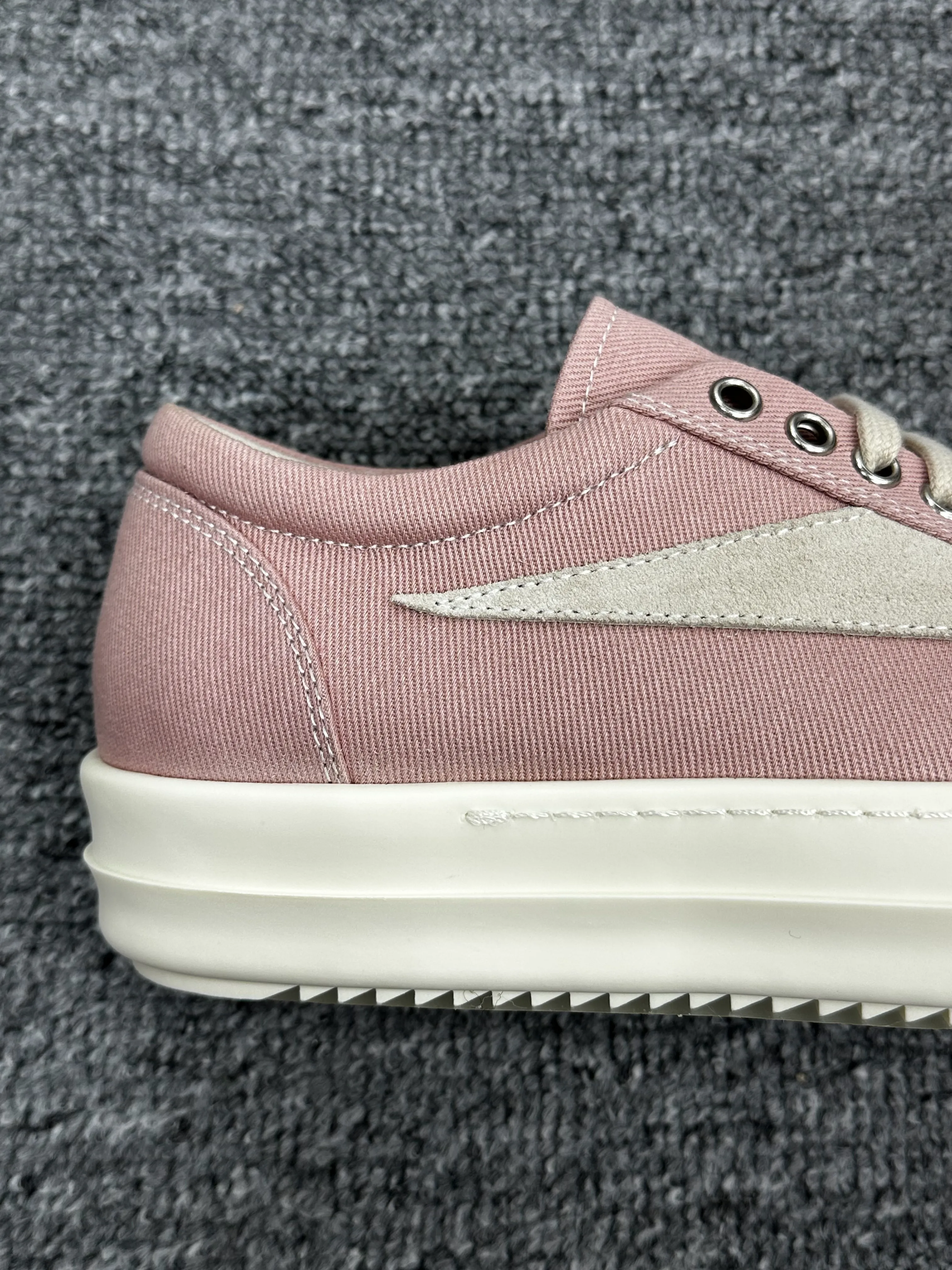Half View R Owens DRKSHDW Pink Distressed Canvas Low-Top Sneakers