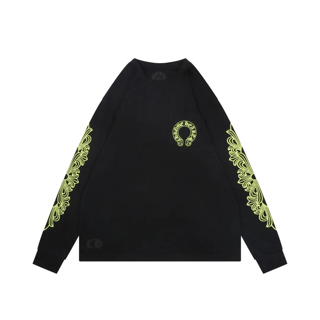 CH Cross Strap Sanskrit Scroll Print Long Sleeve Shirt “Black & Yellow”