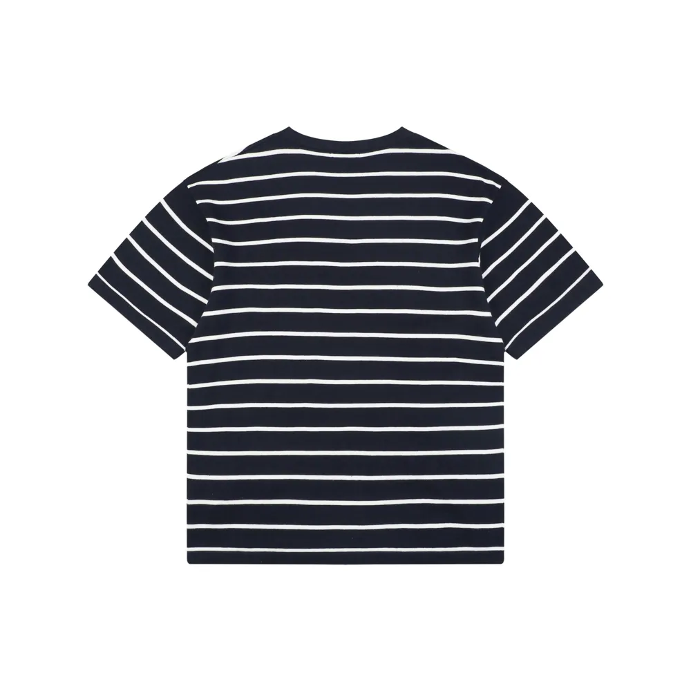 Back of RL Pony Logo Striped Jacquard T-Shirt Color Dark Bllue