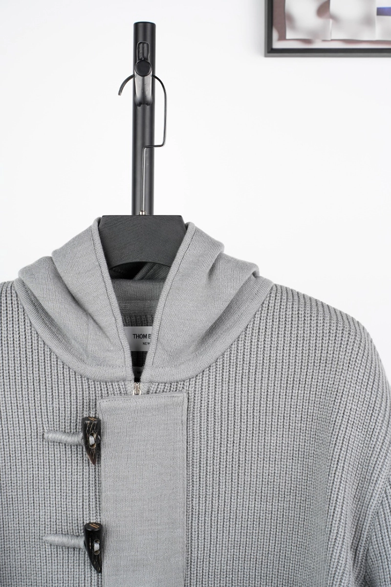 Virgin-wool Half Cardigan Hooded Duffle Jacket