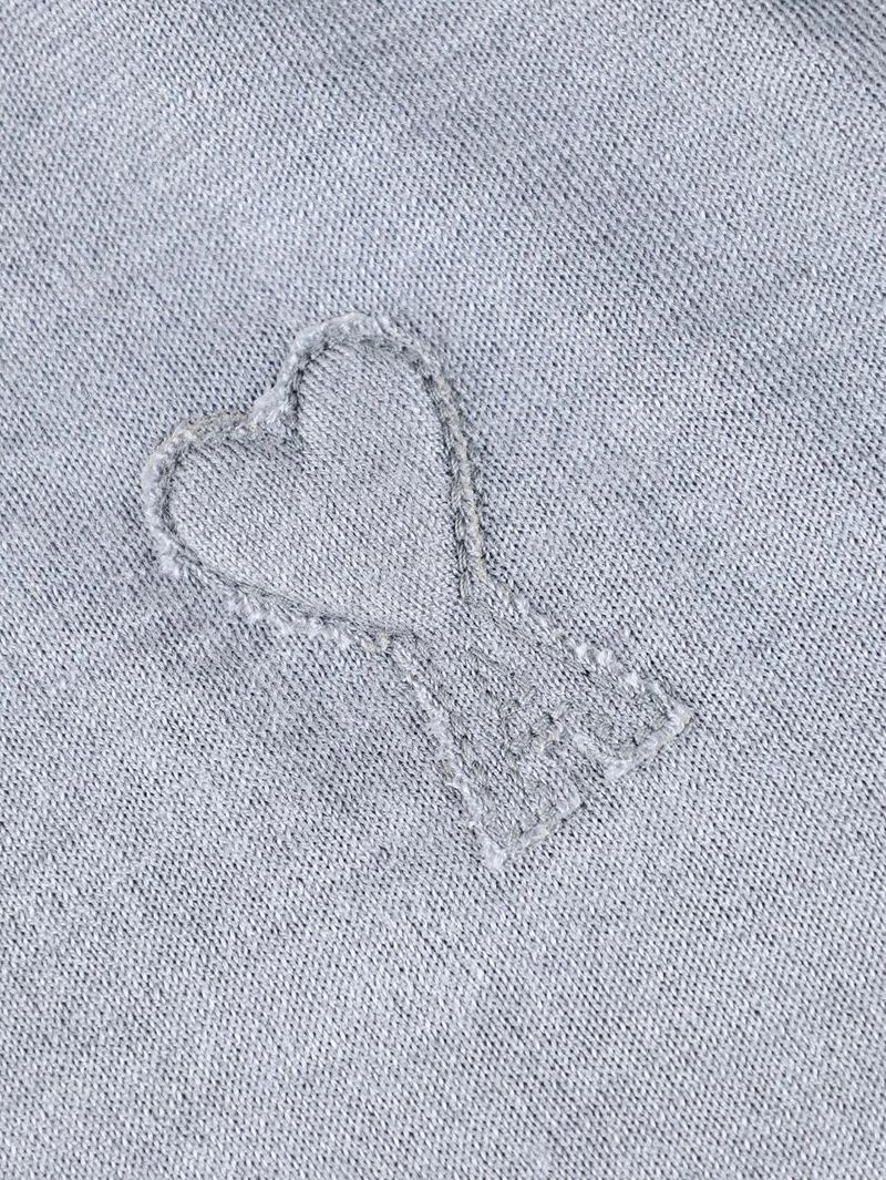 Ami Heart Embroidered Basic Polo Sweater