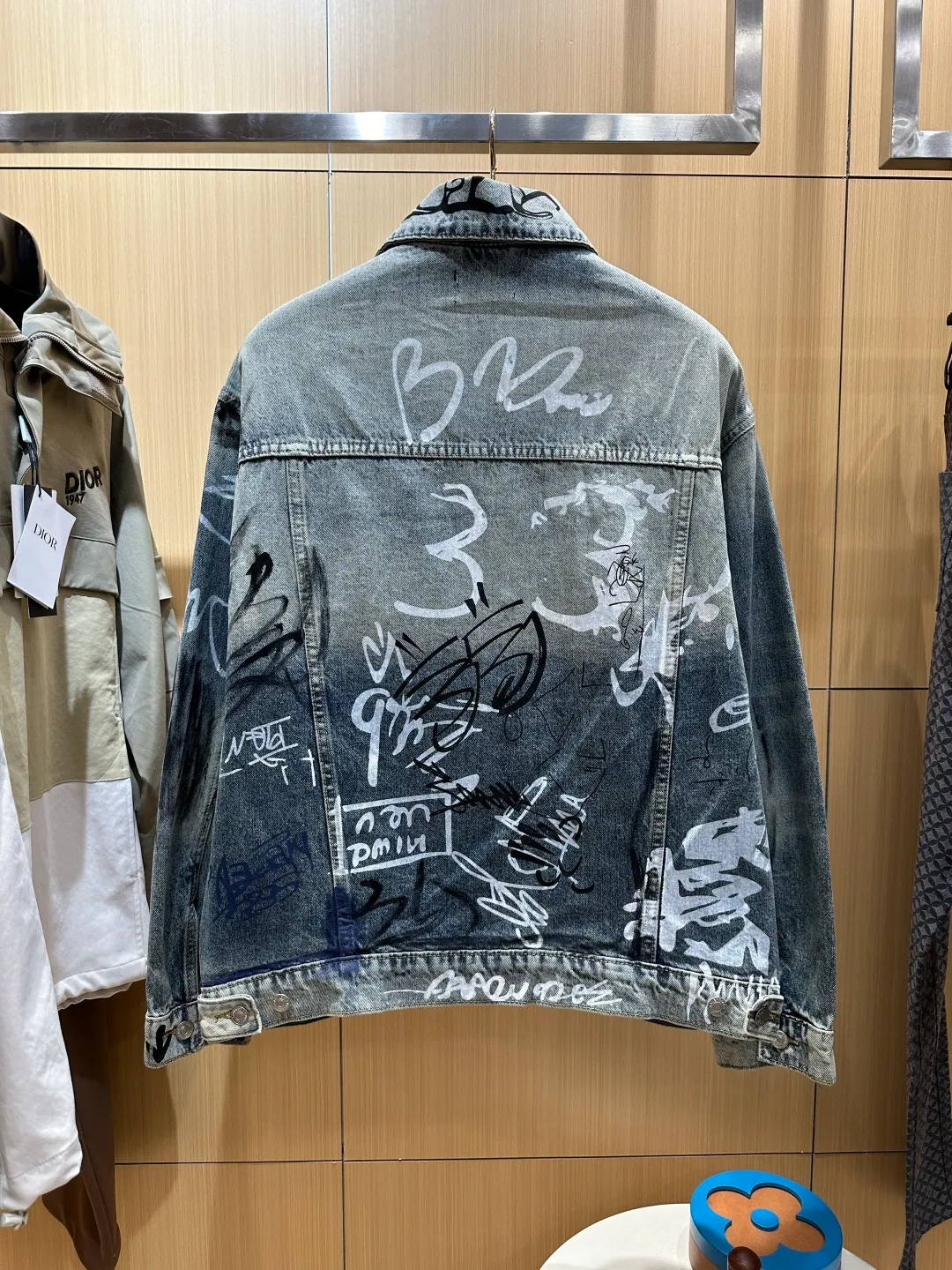 Back View BLCG Graffiti Print Distressed Denim Jacket