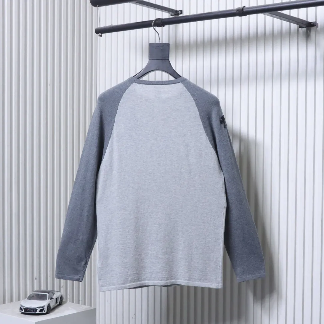 Back View CH Embroidered Silk Cotton Knit Long Sleeve Shirt