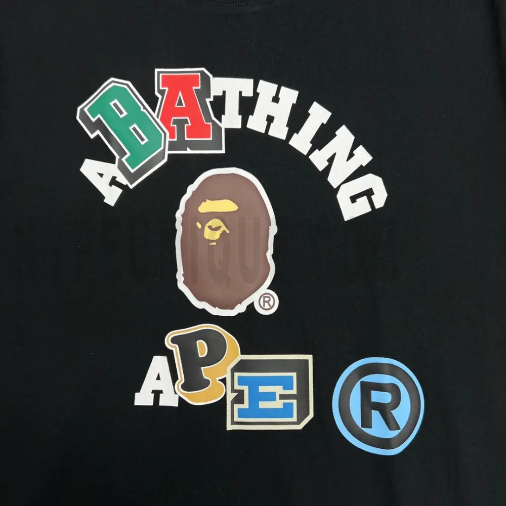 Close-up of the T-shirt print details of the front of the black clothes.