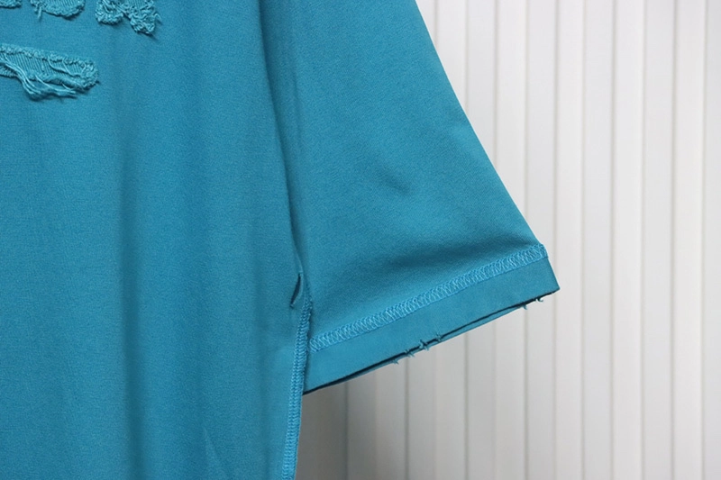 Patch Letter Reverse Stitch Hole T-Shirt