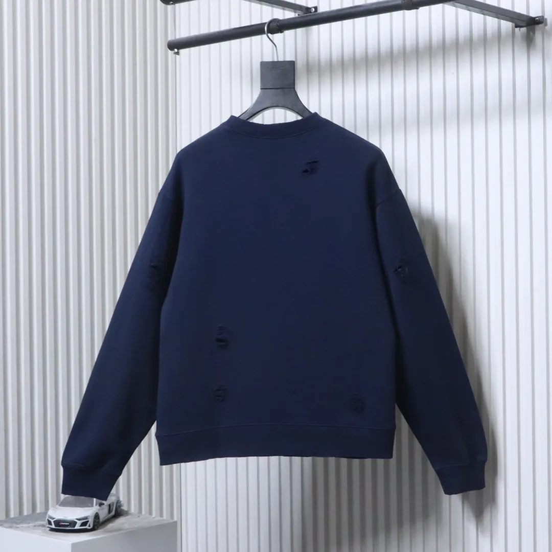 Back Acne Distressed Badge Cotton-Linen Crewneck Sweatshirt