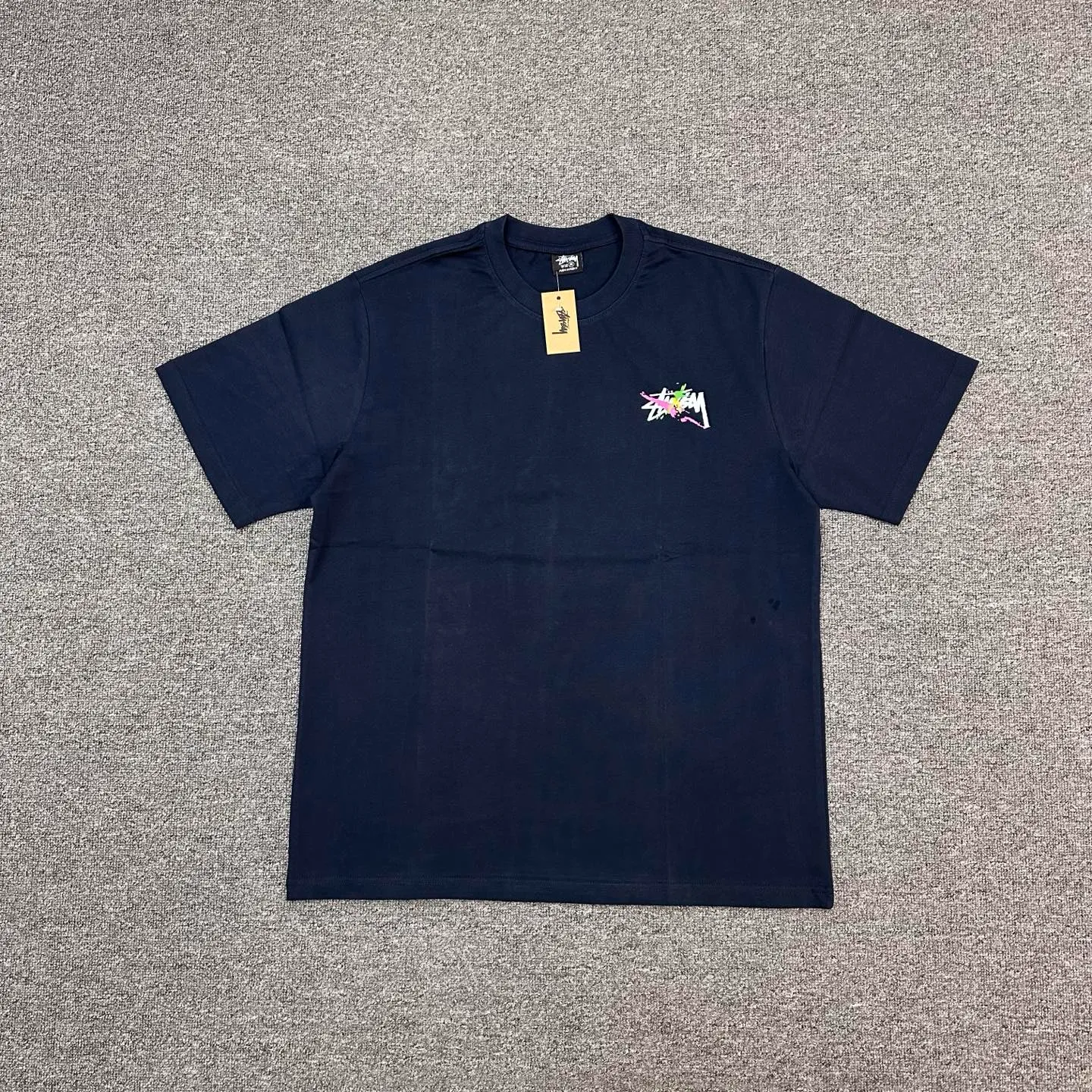 Stussy Colorful Graffiti Logo T-Shirt Color Dark Blue