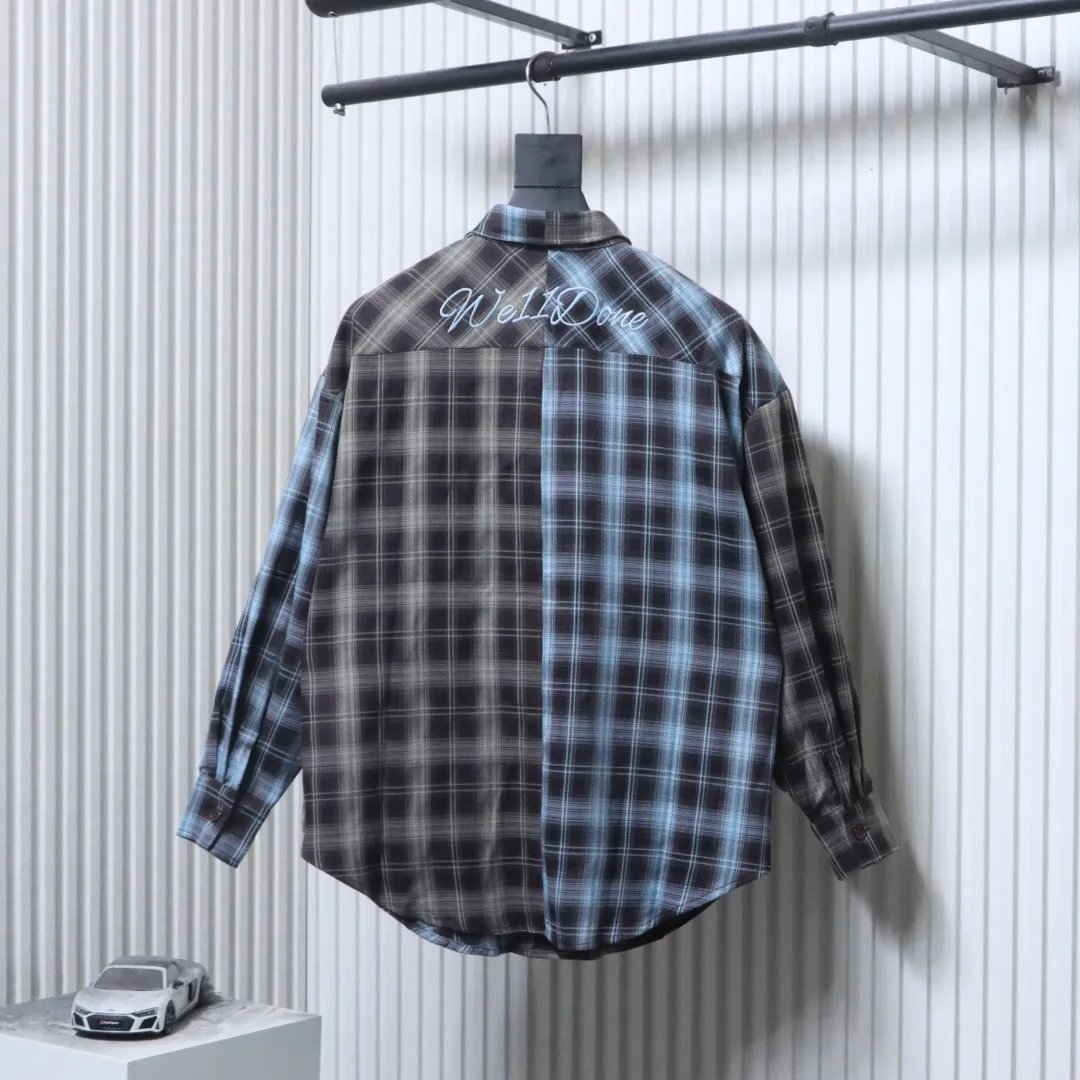 Back Well Done Retro Color-Block Patchwork Plaid Long-Sleeve Shirt