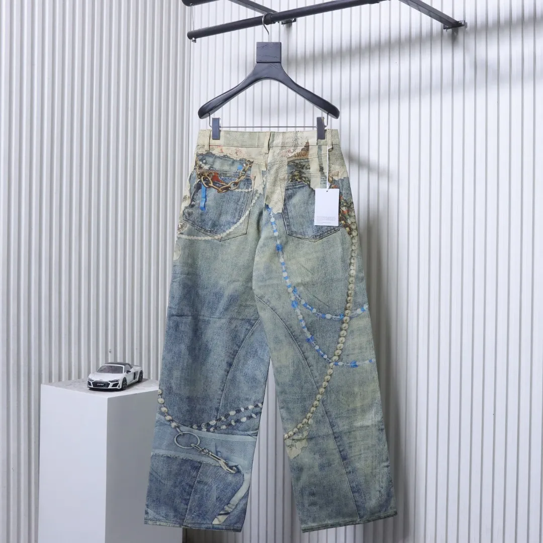 Back View Acne 1981 Lace Pearl Trompe-L'œil Wide-Leg Jeans