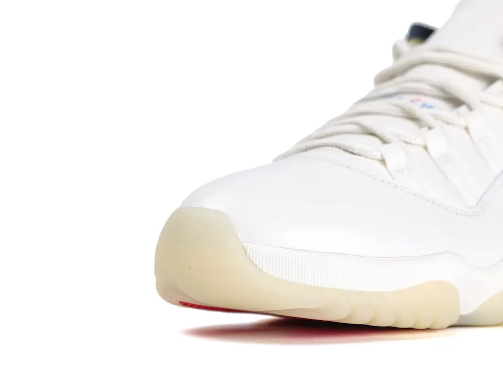White sneaker with colorful heel details