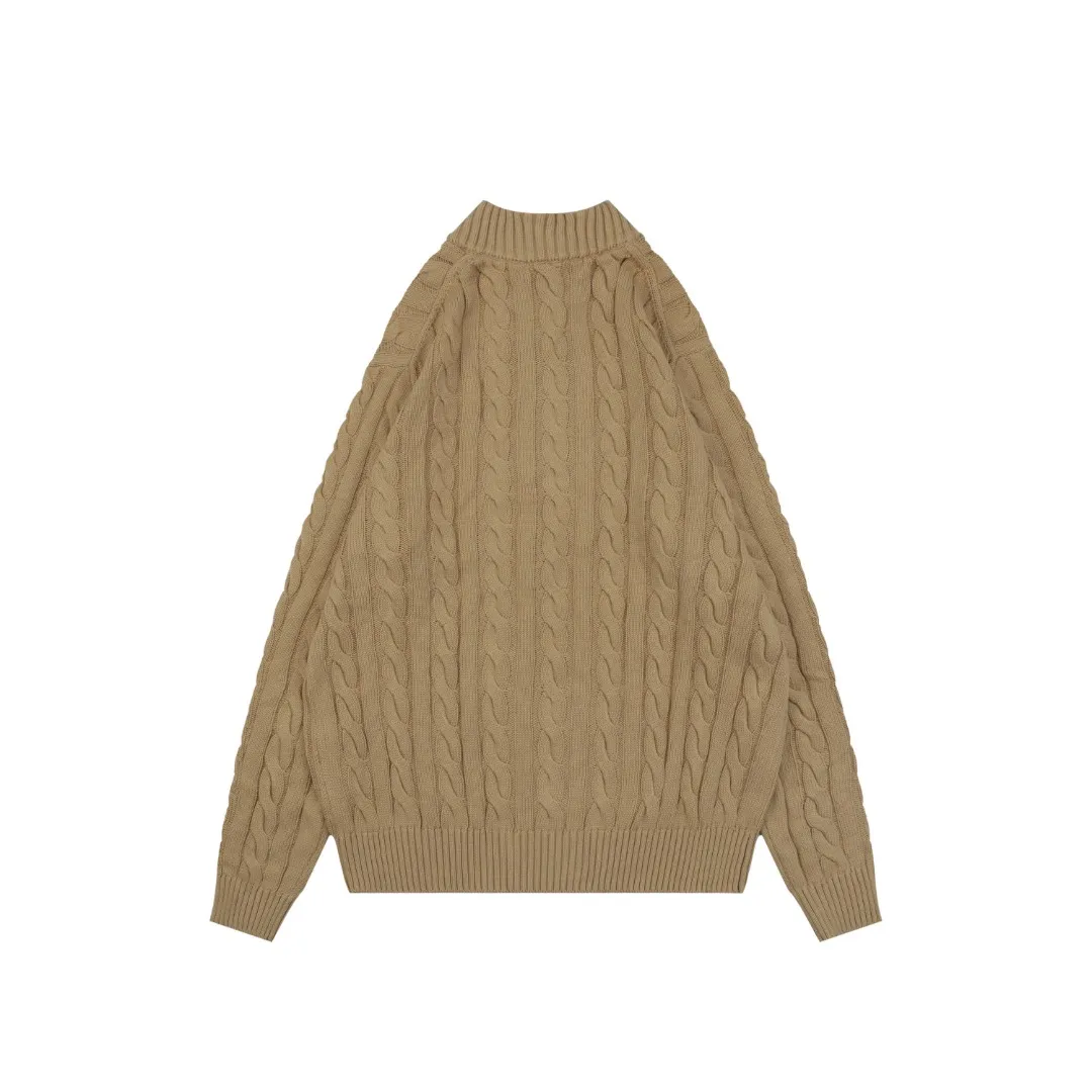 Back View RL N10 Pony Logo Cable Knit Half-Zip Sweater
