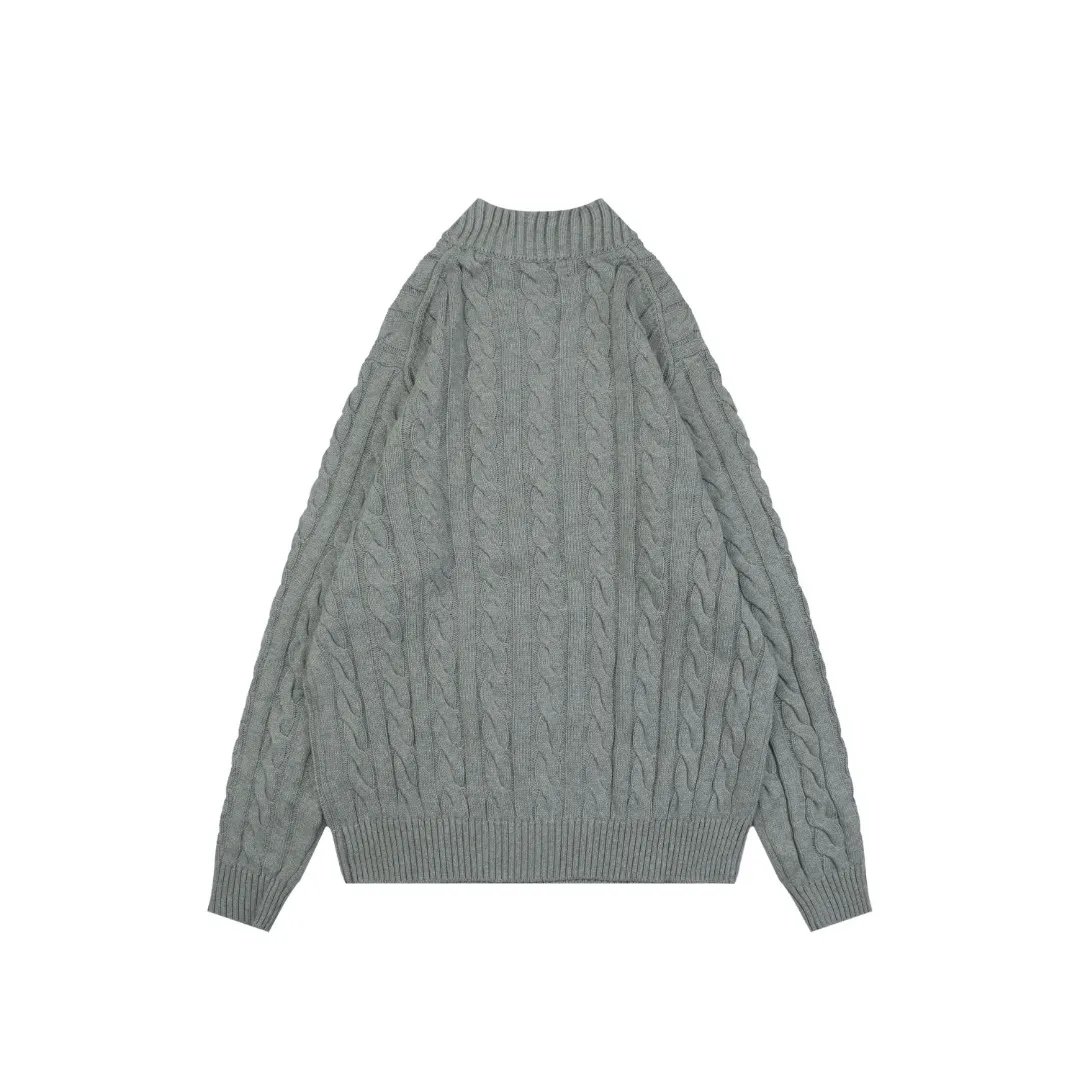 Back View RL N10 Pony Logo Cable Knit Half-Zip Sweater