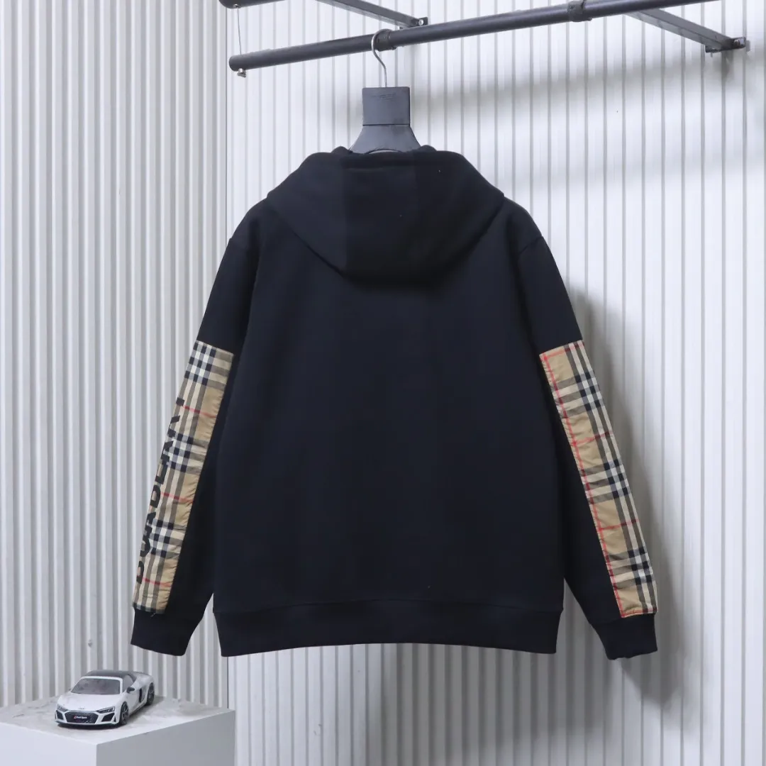 Back View BBR Check Panel Zip-Up Hooded Jacket