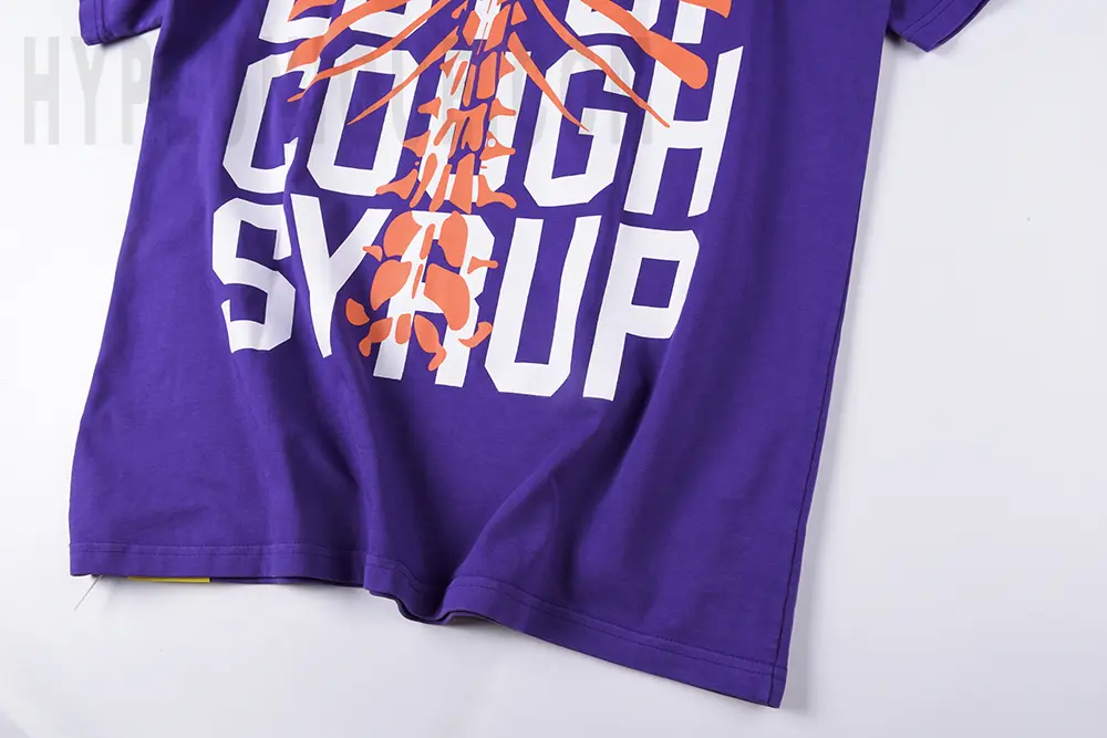 Front hem of the blue That’s A Awful Lot of Cough Syrup Skull Ribs T-shirt.