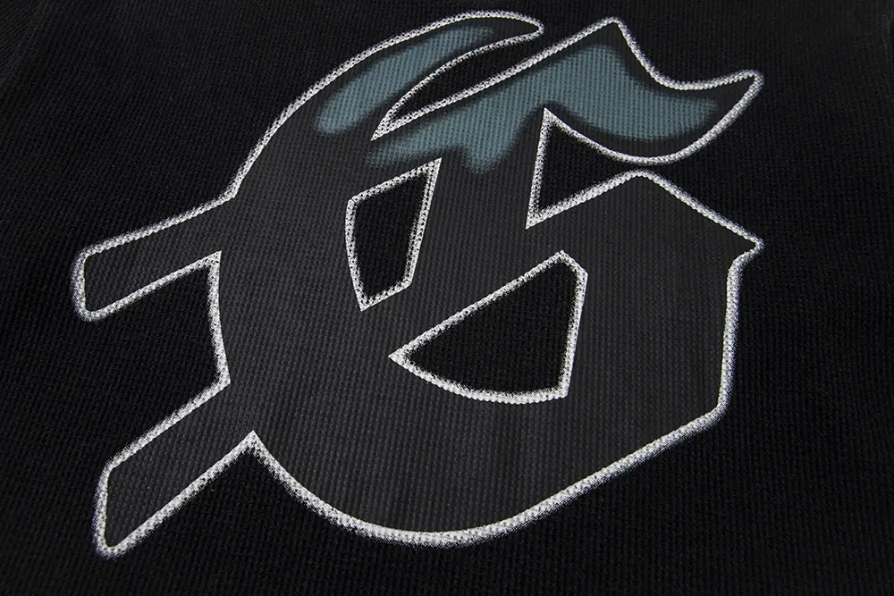 Printed graphic on the back of the clothes