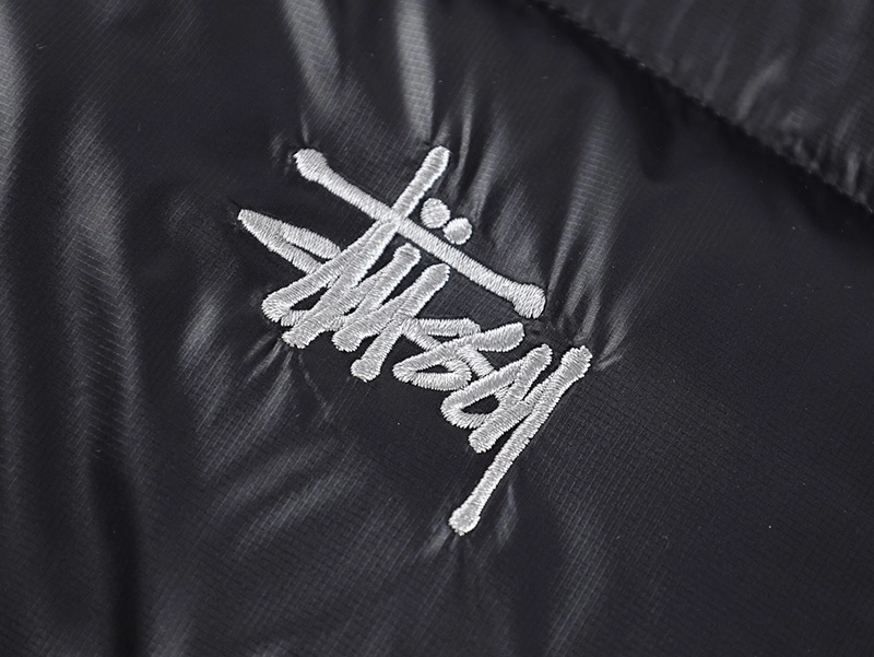 Stussy 23FW Black Gray Letter Hooded Down Jacket