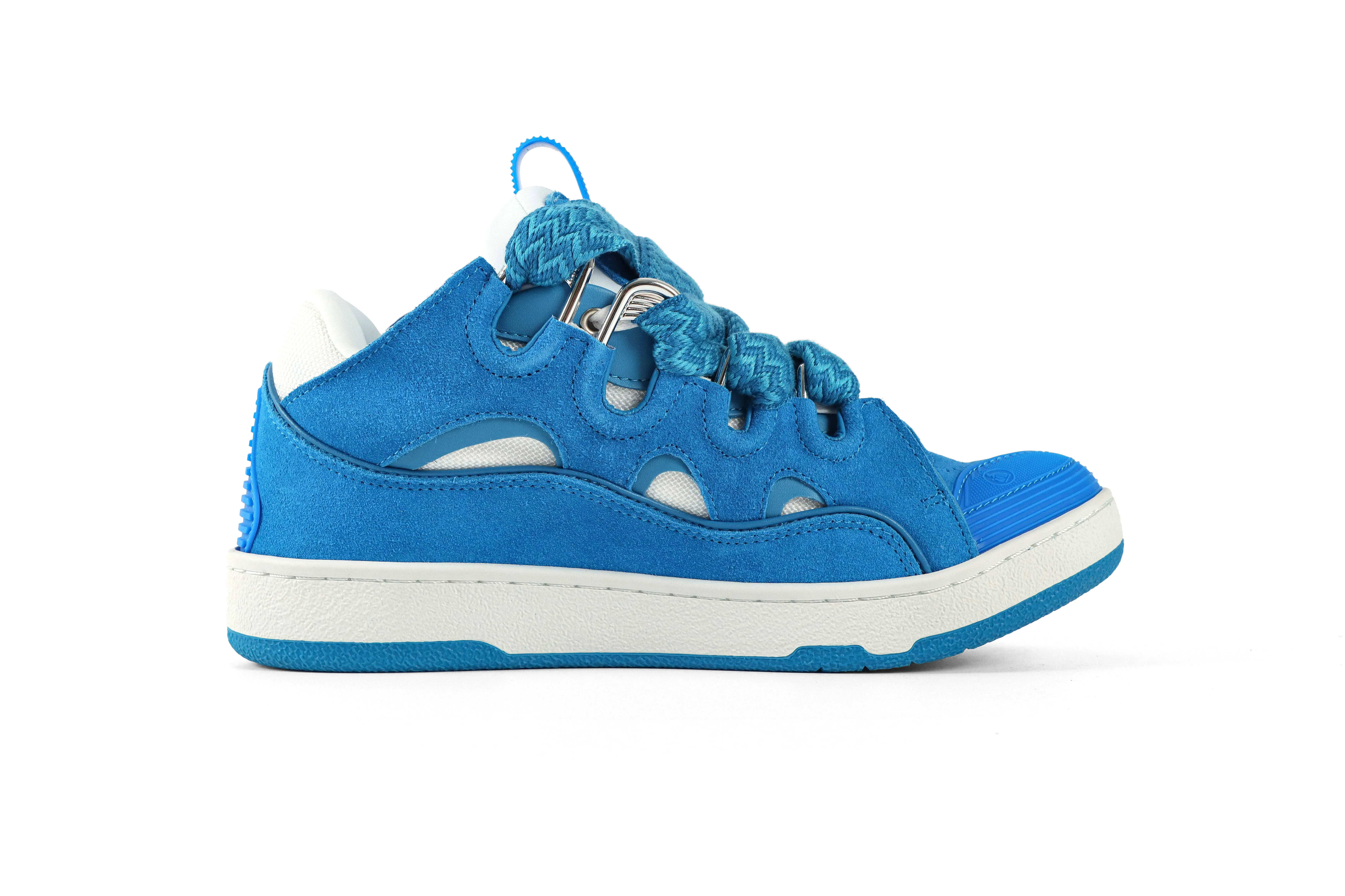 lanvln Curb Patch Light Blue Suede Sneakers Right Side View