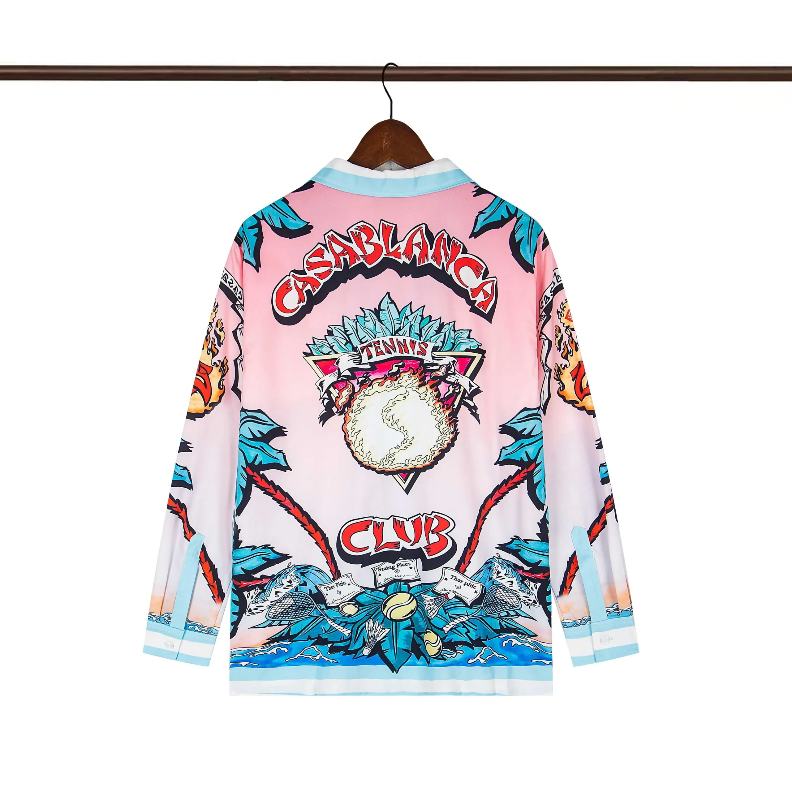 Back of Casablanca Sunset Wave Long-Sleeve Silk Shirt
