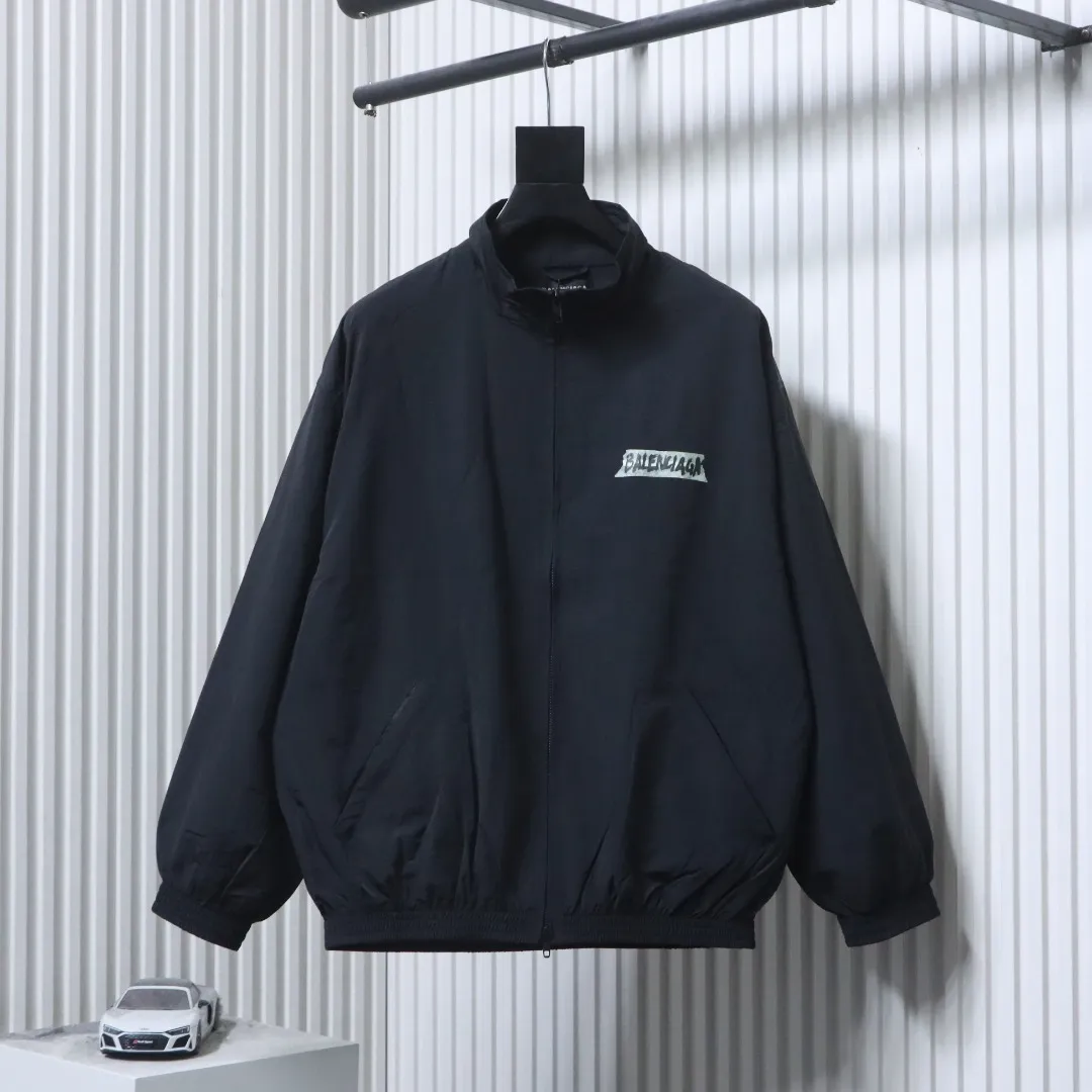 White Tape Print Windbreaker