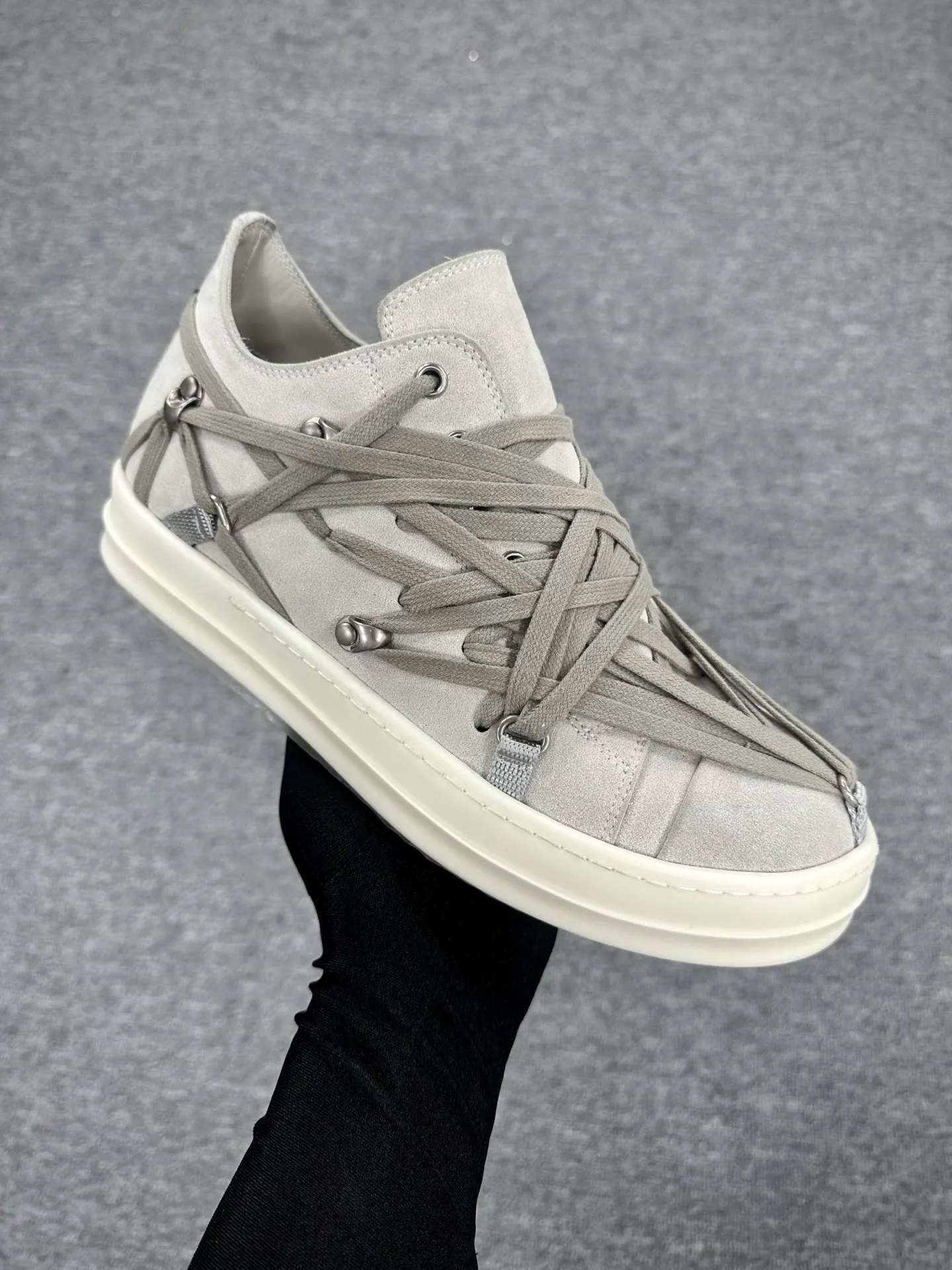 R 0wens Hollywood Megalace Low Suede DingeMilk Sneakers Angeled View