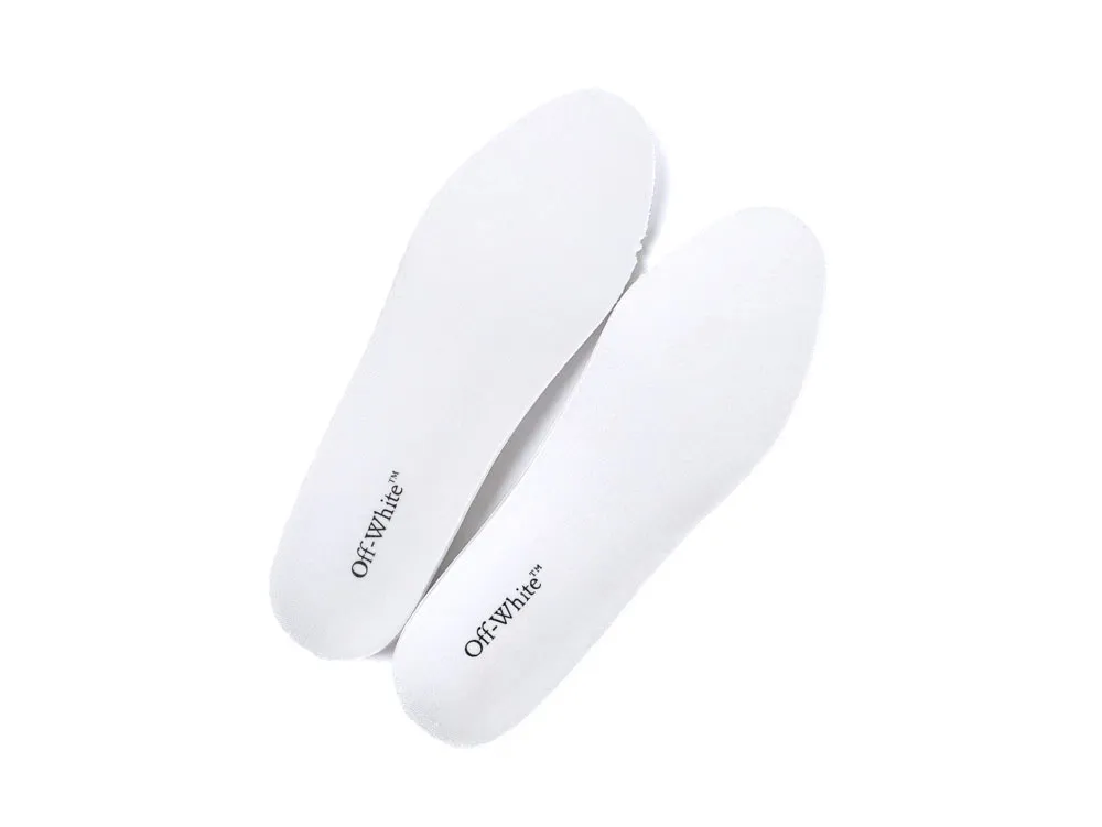 White insoles made of soft material with Off-White logo, providing comfort.