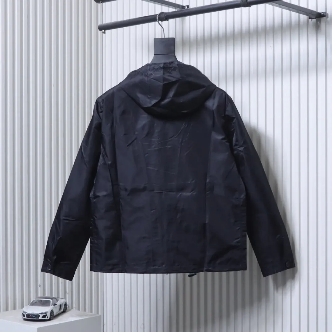 Back View Re-Nylon Pocket Striped Zip-Up Hooded Jacket