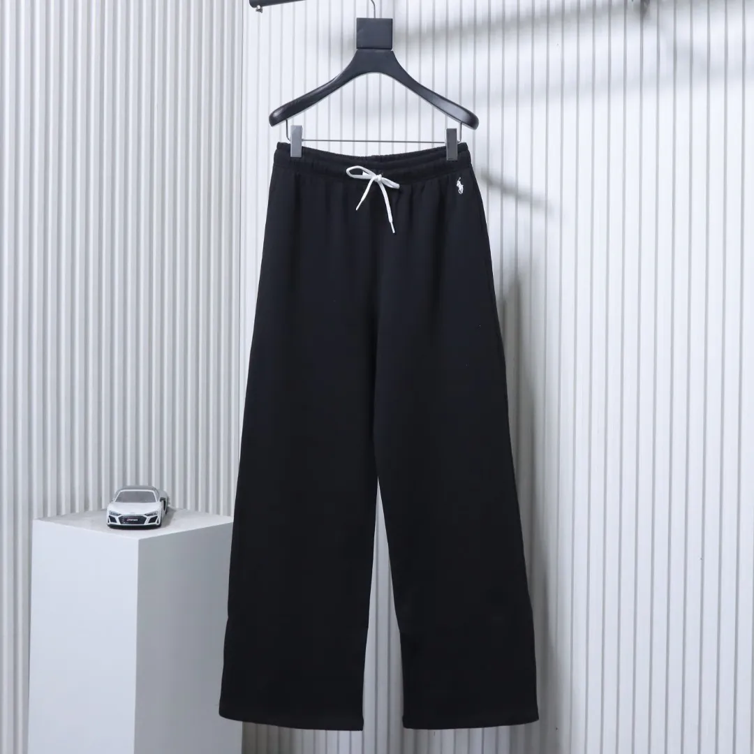 RL Embroidered Logo Casual Wide-Leg Pants Color Black