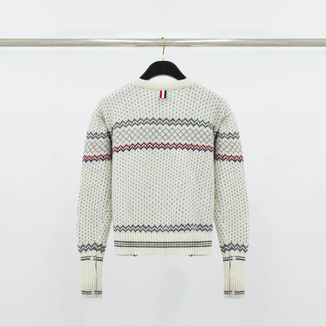 Back View TB Fair Isle Jacquard Wool Cardigan