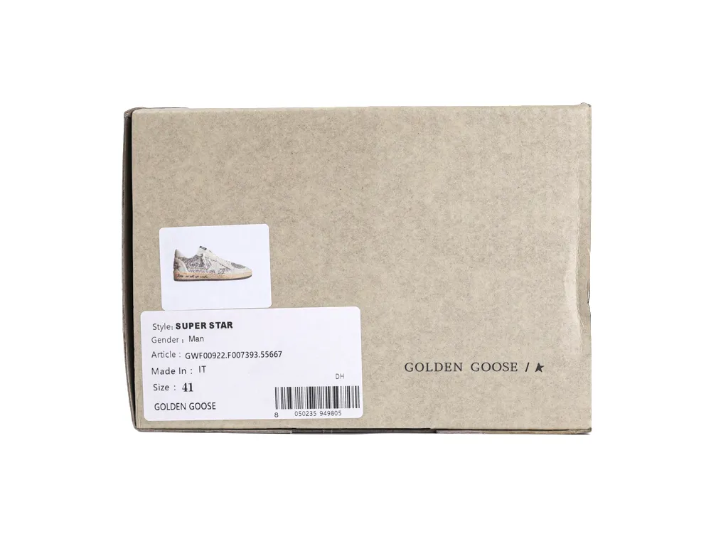 Golden Goose product box with size and style identification labels