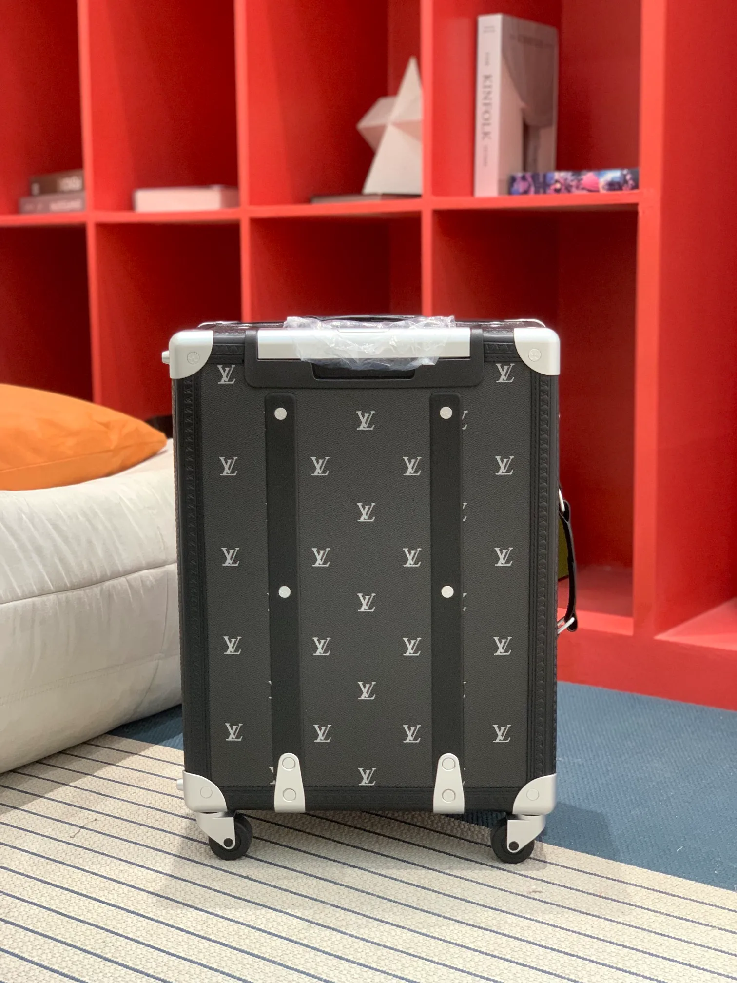 Rolling Trunk Black Monogram Carry-On Suitcase Back View