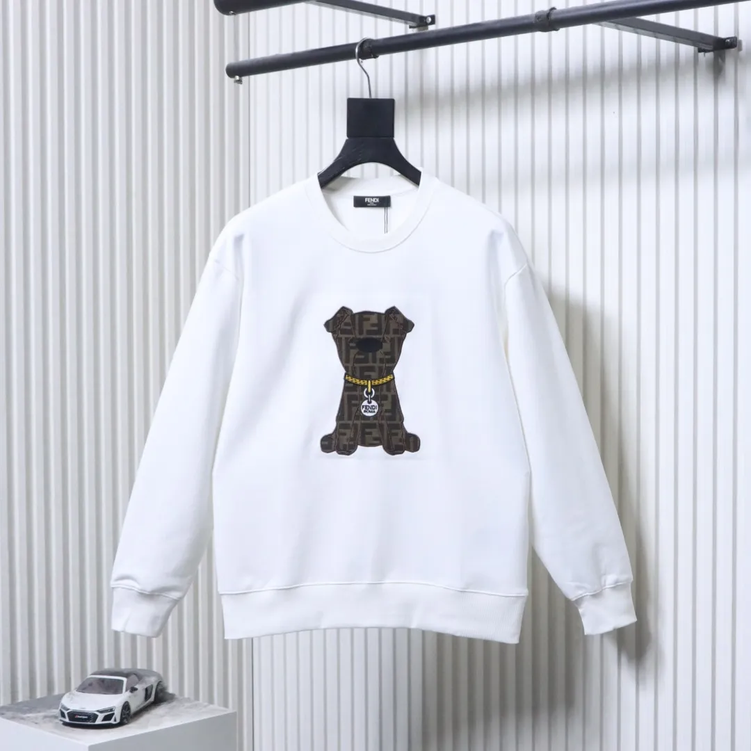 FF Embroidered Pet Dog F Logo Cotton Crewneck Sweatshirt